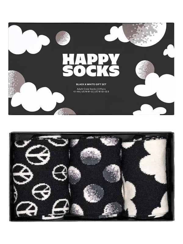 HAPPY SOCKS 3-PACK BLACK AND WHITE GIFTBOX