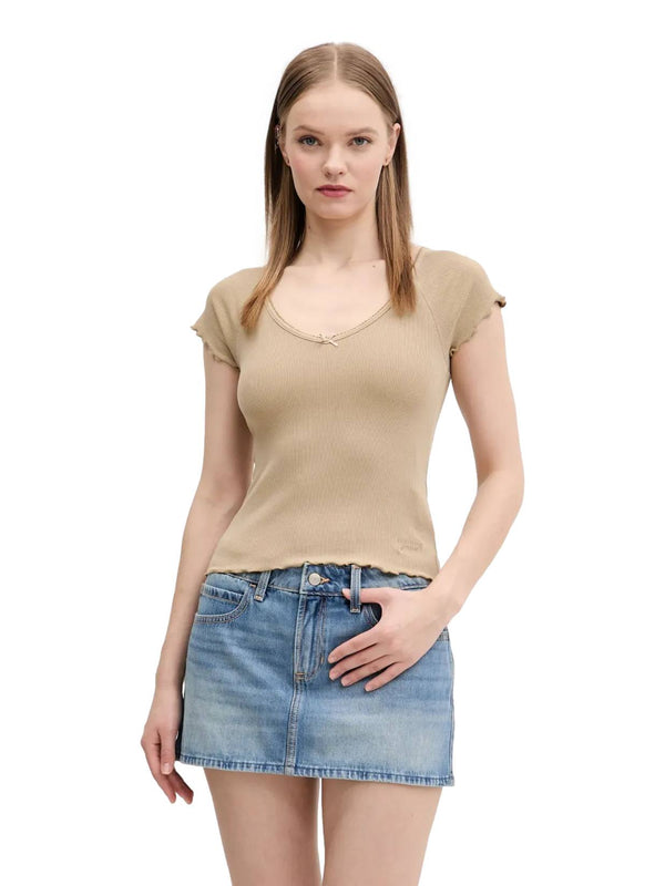 ΓΥΝΑΙΚΕΙΟ TOP TOMMY JEANS TJW SLIM VNECK GMD RIB SS
