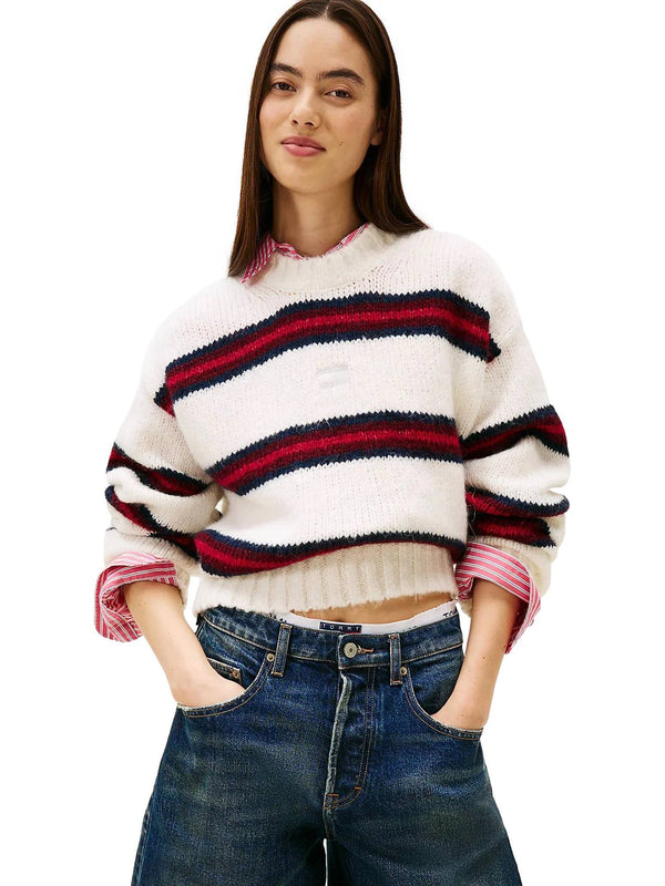 ΓΥΝΑΙΚΕΙΟ ΠΟΥΛΟΒΕΡ TOMMY JEANS BADGE STRIPE FLUFFY SWEATER