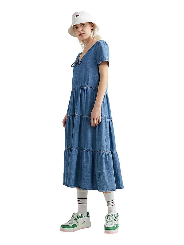 ΓΥΝΑΙΚΕΙΟ JEAN ΦΟΡΕΜΑ TOMMY JEANS TIERED CHAMBRAY MIDI DRESS